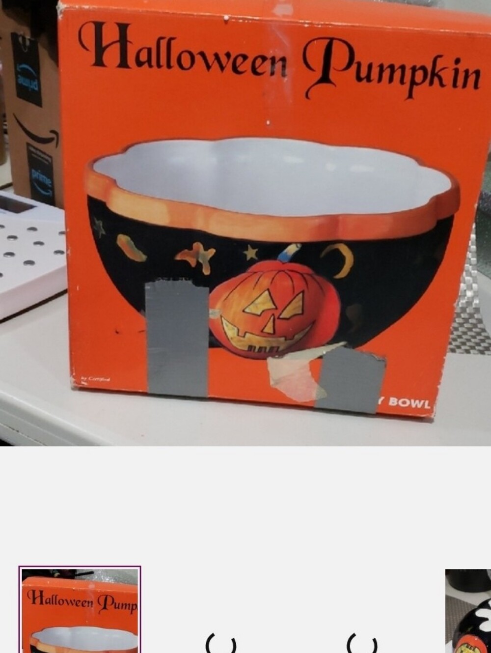 Halloween Pumpkin Ceramic Candy Bowl - Orange and Black
